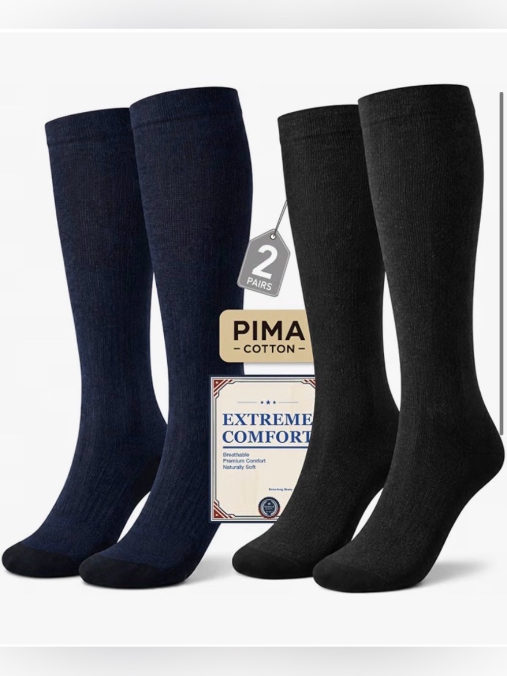 Pima Cotton Men's Knee Socks 2 pairs